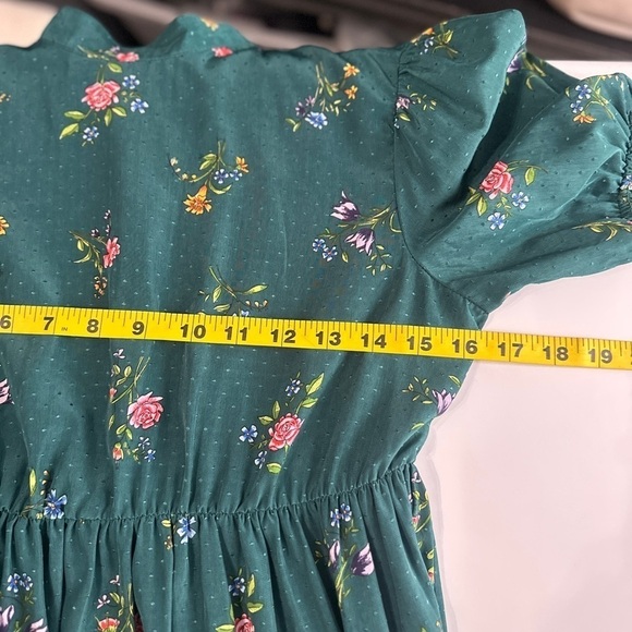 Zara Women’s Green Floral Print Tiered Babydoll Dress Puffed Sleeves Sz XS - Picture 11 of 13
